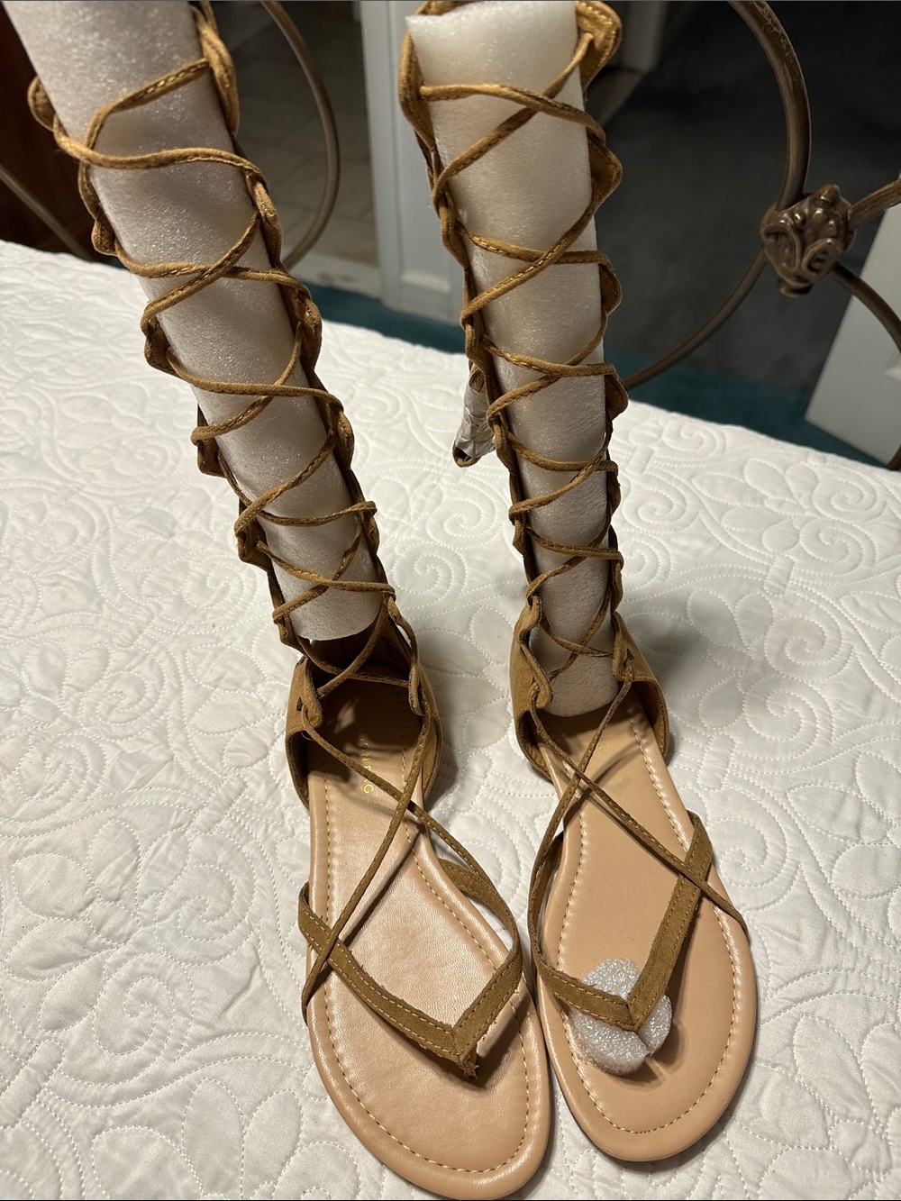 London Fog Tan Lace-Up Gladiator Sandals